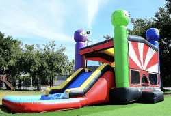 Ninja themed bounce house wet/dry slide combo